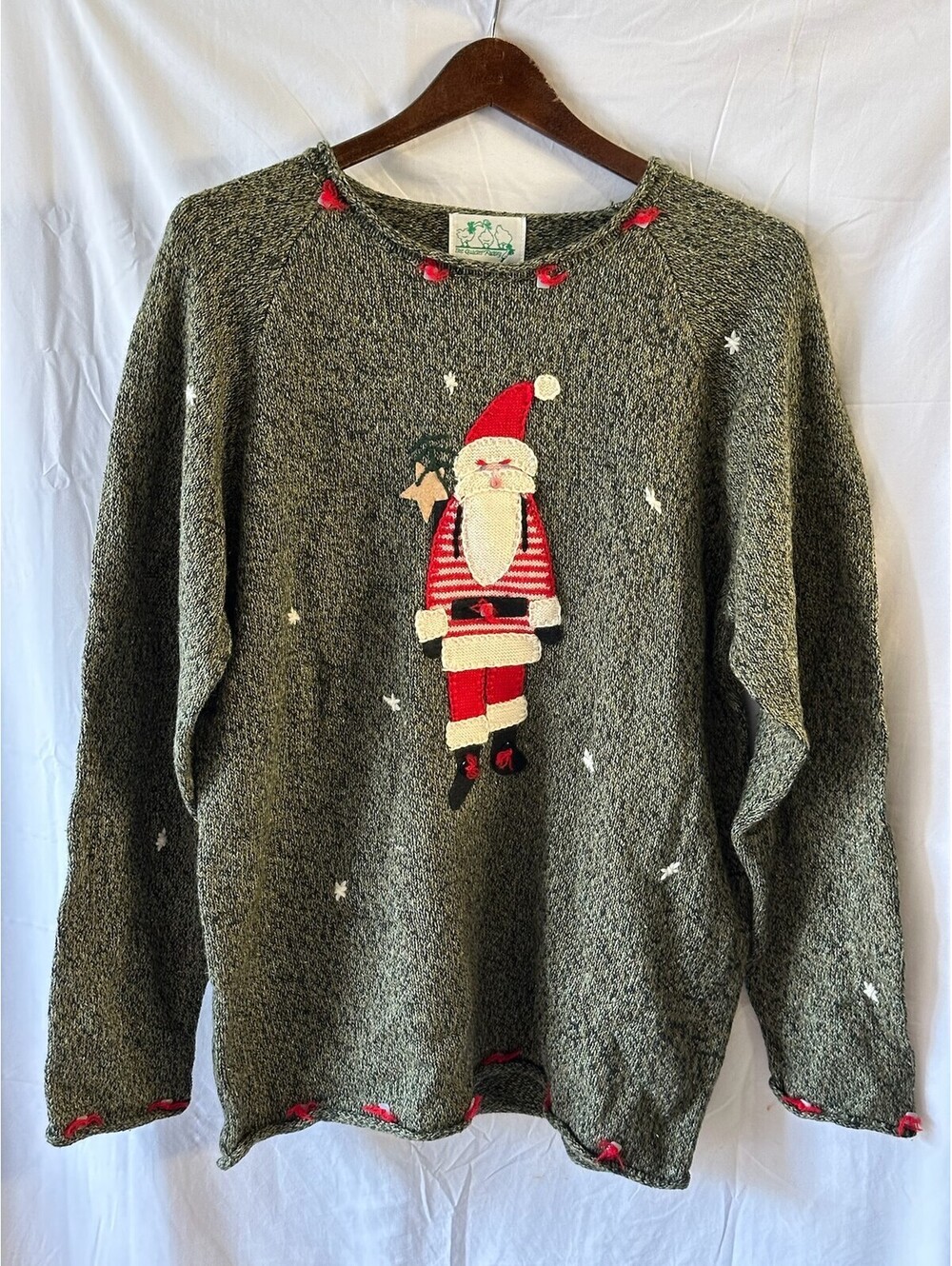 The Quacker Factory Santa Christmas Sweater Women's Large Green E-6